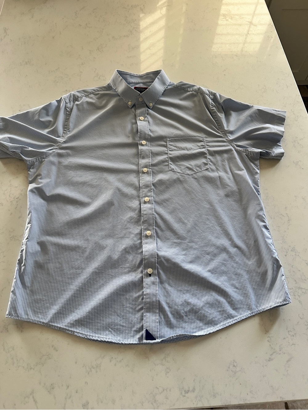 UNTUCKIT Men’s Short Sleeve Button Down Blue White Check XL X-large